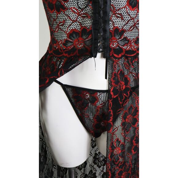 Vintage Escante Goth Slip Dress Medium Black Red Sheer Lace Dark Romantic Scene - Picture 12 of 12